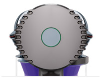 Dyson DC34 pokazany od tyłu z widocznym przyciskiem zwiększającym moc