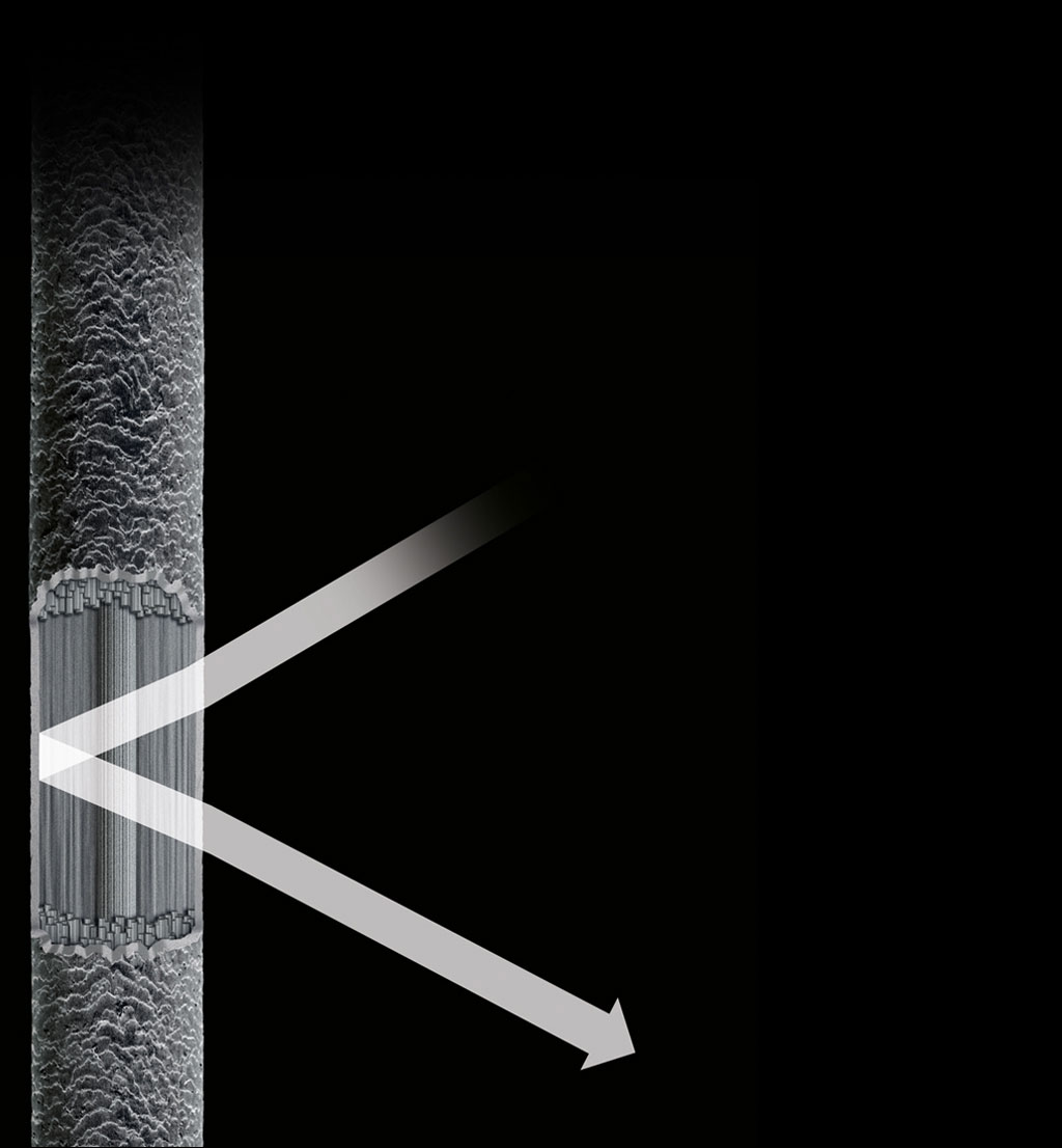 A comparison of damaged hair's ability to reflect light with that of healthy hair